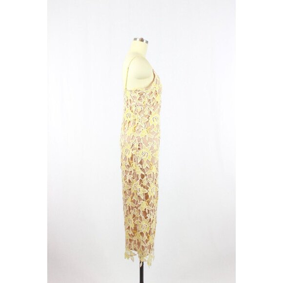 NBD Donna Sunshine Yellow Floral Broderie Anglaise Lace Midi Slip Dress, Size S - Picture 5 of 14